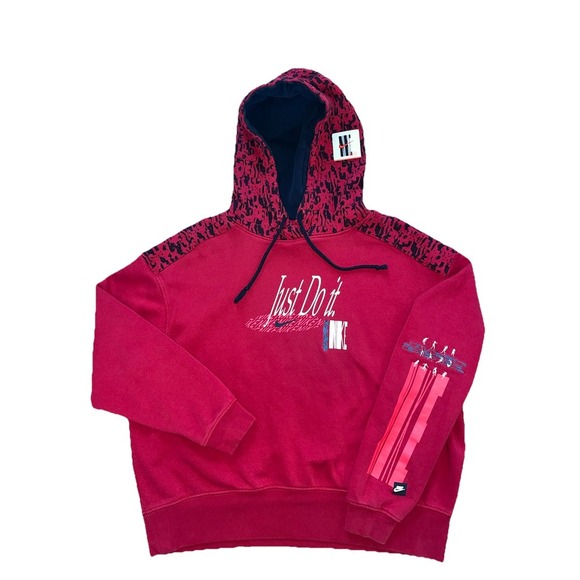 Nike Just Do It Fleece Lined Men's Small Red And‎ Black Hooded Sweatshirt - Picture 1 of 10